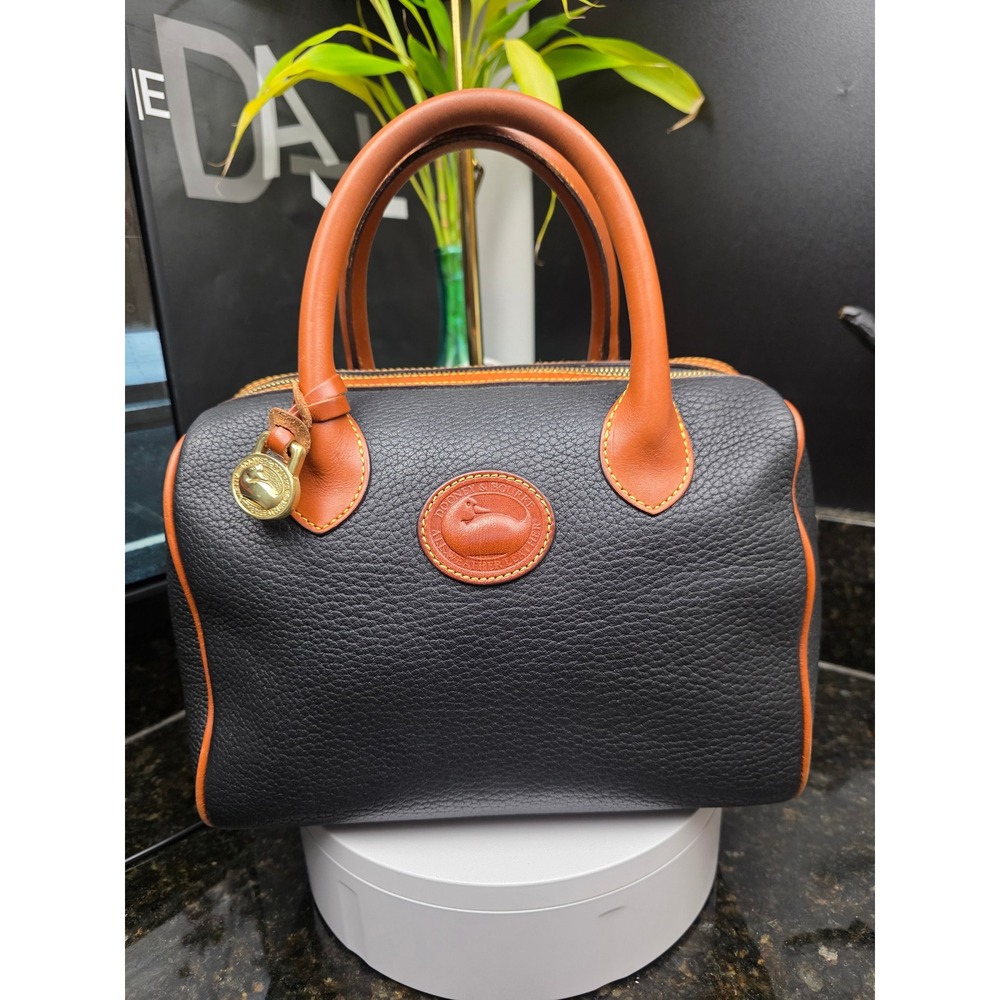Dooney & Bourke AWL Satchel Navy Blue Tan Vintage Duck Fob Leather Bag
